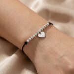 Brățară pe Șnur cu Biluțe și Pandantiv Inimă din Argint 925 - imagine 2