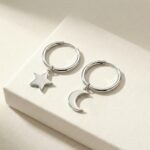 Cercei Creole din Argint 925 cu Lună si Stea