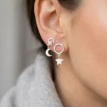 Cercei cercuri din argint cu stea, semiluna si perla swarovski - imagine 2
