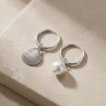 Cercei Creole din Argint 925 cu Scoică si Perlă Swarovski