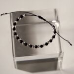 Bratara de picior cu bile Onix si bilute din argint