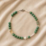 Colier handmade cu perle naturale și pietre semiprețioase verzi