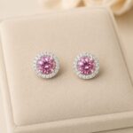 Cercei din argint 925 cu diamante de laborator (Moissanite) roz
