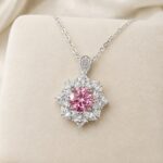 Colier din argint 925 cu diamant de laborator roz Rosé Bloom (Moissanite)
