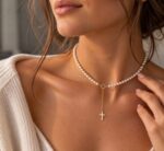 Colier cu perle scoică și charm cruciuliță din Argint 925 - imagine 2