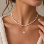 Colier cu perle scoică și charm fluture din Argint 925 - imagine 2