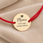 Brățară pe șnur reglabil cu bănuț „Mama - locul unde începe iubirea” din Argint 925