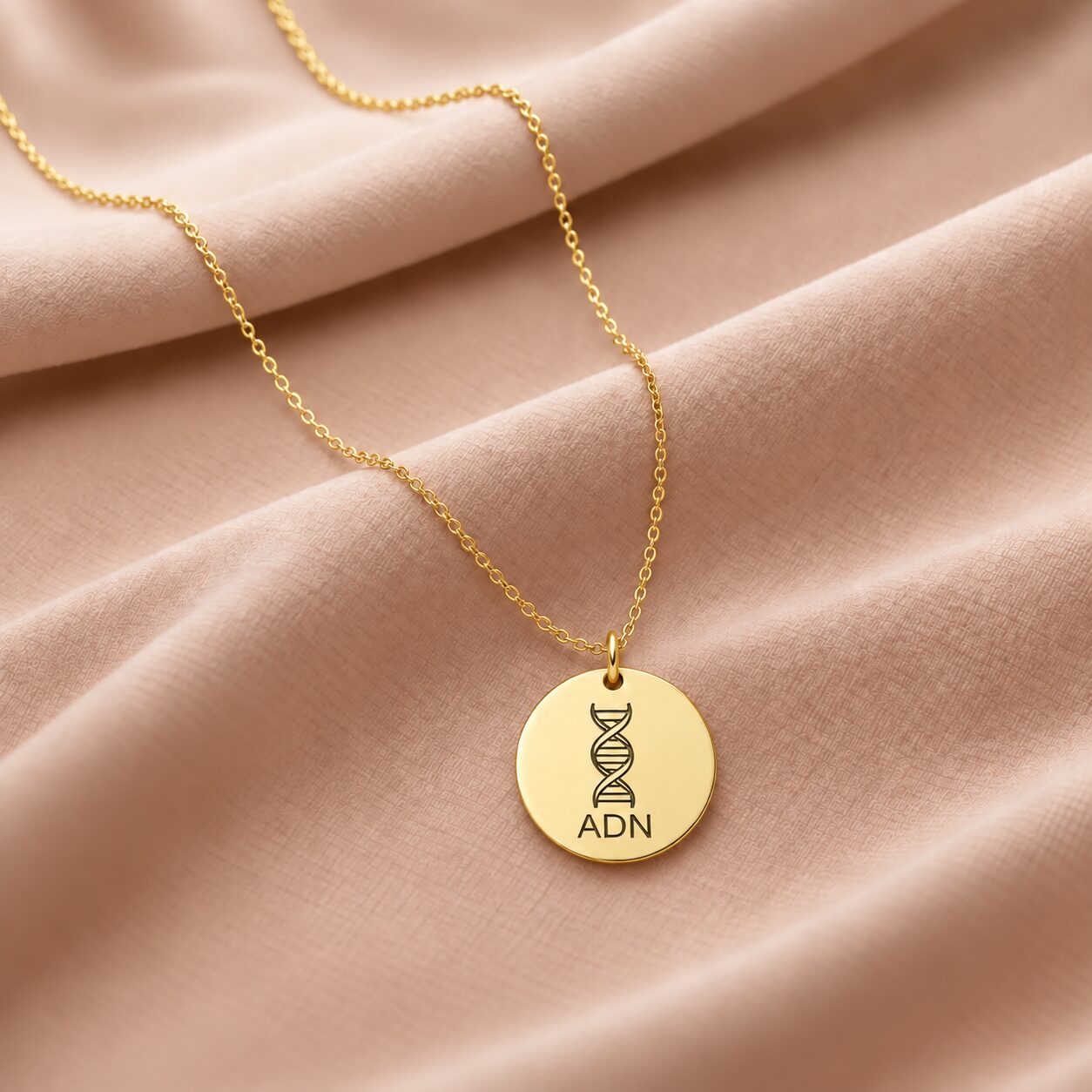 Pandantiv ADN aurit pe material bej Colier ADN din argint 925 pentru profesoară de biologie - imagine 2